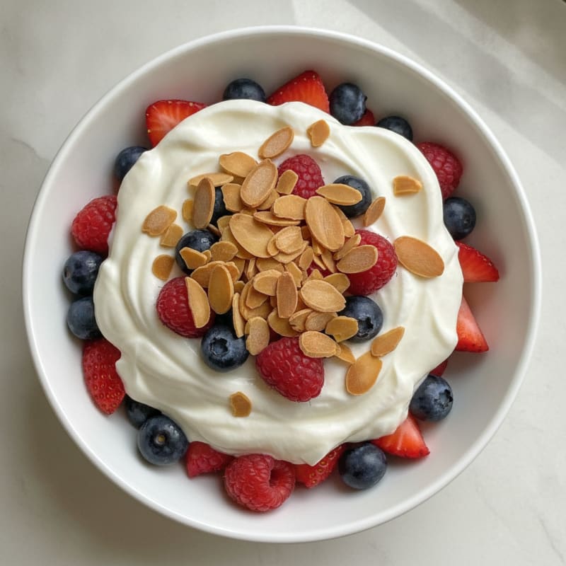 Greek Yogurt Protein Parfait with Mixed Berries and Almonds