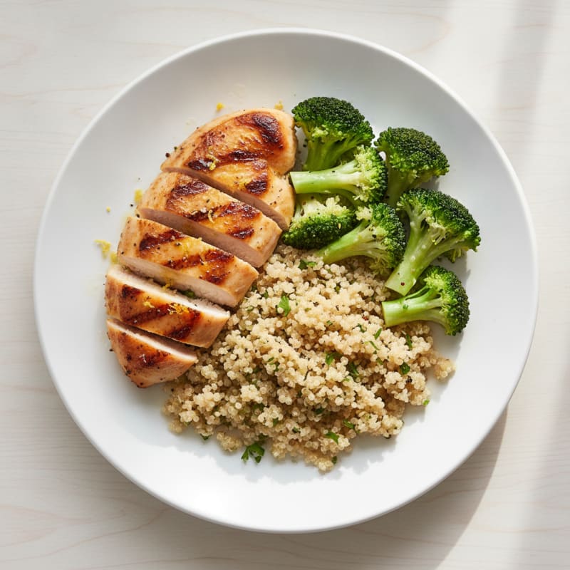 Grilled Chicken Breast with Quinoa and Steamed Broccoli