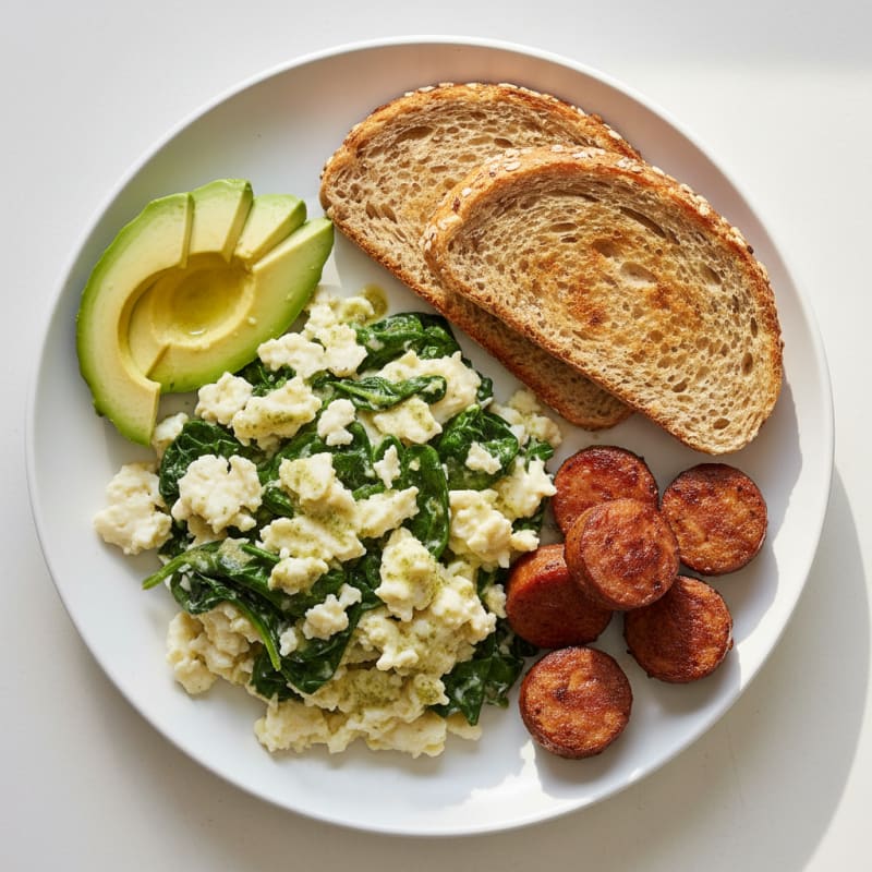 Scrambled Egg Whites with Spinach and Turkey Sausage