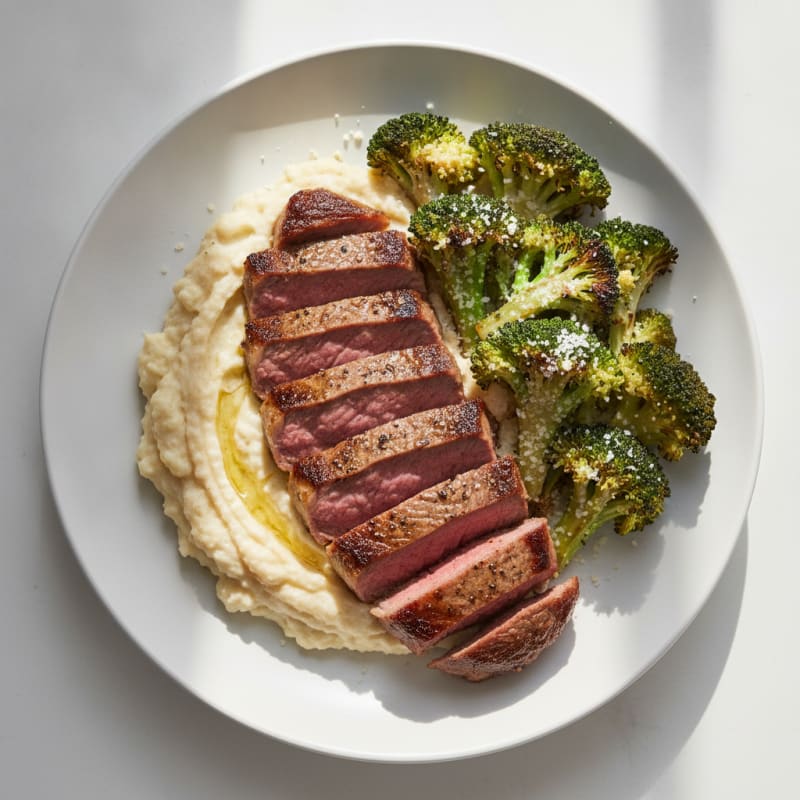 Seared Steak with Garlic Cauliflower Mash