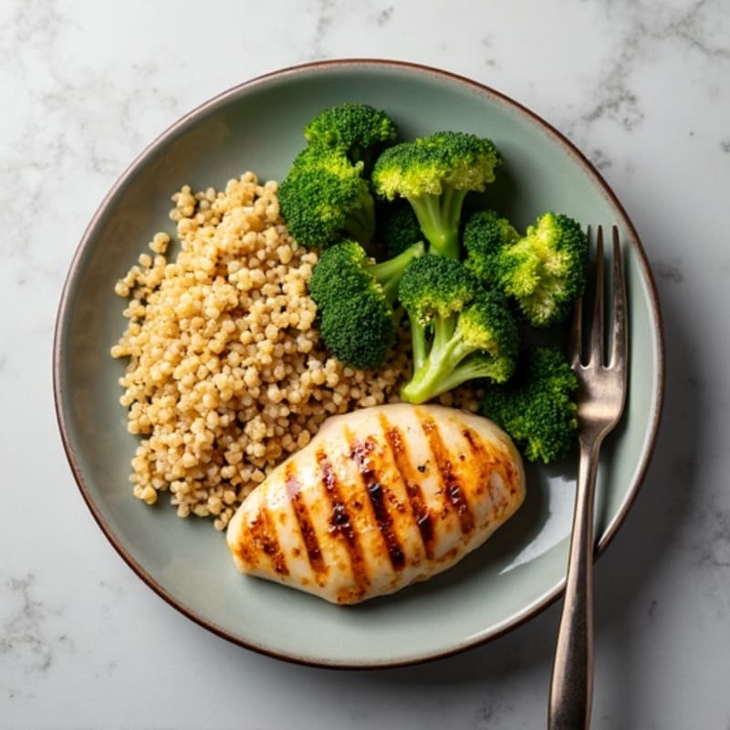 Grilled Chicken Breast with Roasted Broccoli and Quinoa