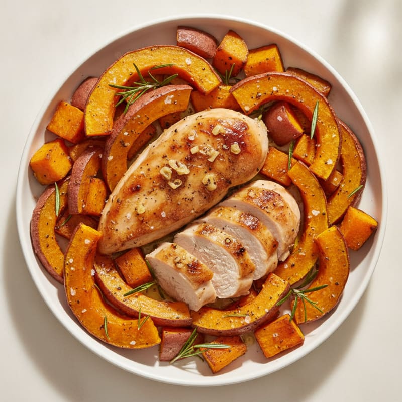 Herb-Roasted Chicken with Sweet Potato and Hokkaido Squash