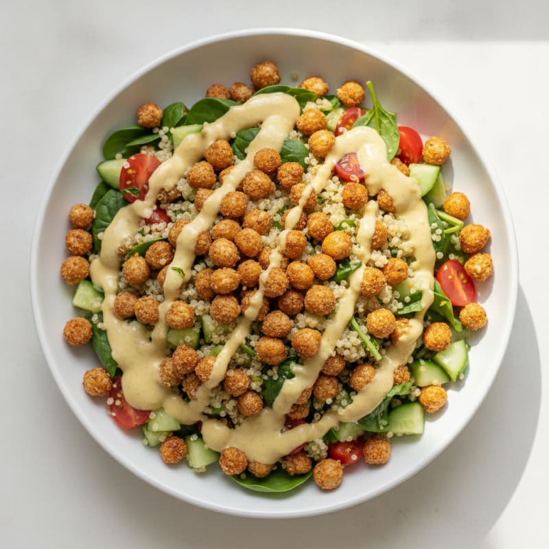 Crispy Chickpea and Quinoa Salad with Lemon-Tahini Dressing