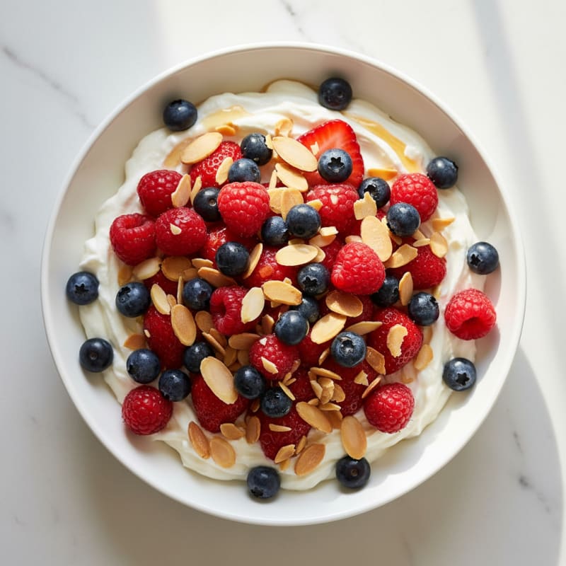 Creamy Greek Yogurt Protein Bowl with Almonds and Mixed Berries