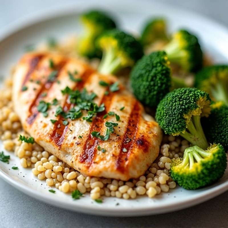 Grilled Chicken Breast with Quinoa and Roasted Broccoli
