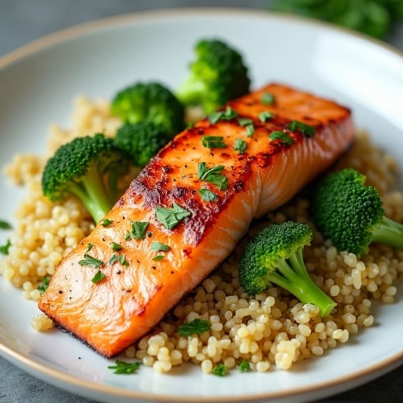 Seared Salmon with Steamed Broccoli and Quinoa