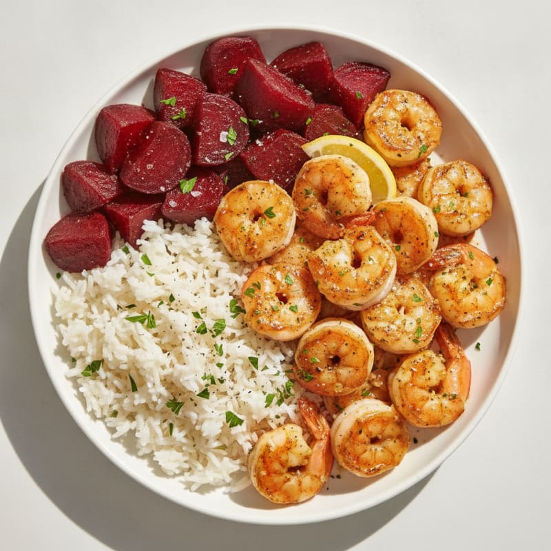 Garlic Butter Shrimp with Roasted Beets
