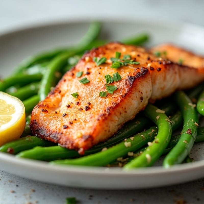 Crispy Pan-Seared Salmon with Lemon-Garlic Green Beans