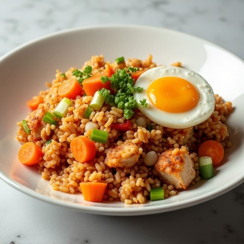 Chicken Kimchi Fried Rice with Crispy Vegetables
