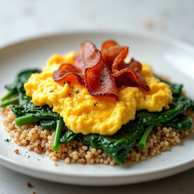 Scrambled Egg Whites with Sautéed Spinach and Turkey Bacon