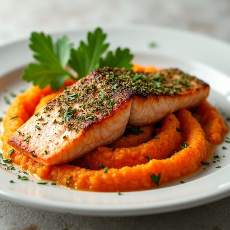 Herb-Crusted Salmon with Sweet Potato Mash