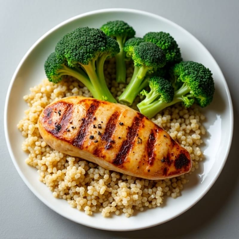 Grilled Chicken Breast with Steamed Broccoli and Quinoa