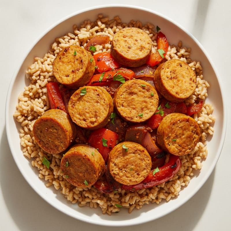 Spicy Chicken Sausage Shawarma Brown Rice Bowl