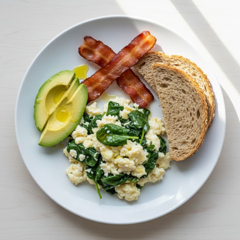 Egg White Scramble with Spinach and Turkey Bacon