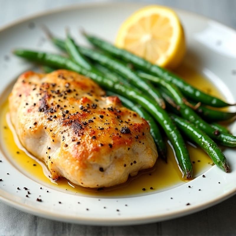 Lemon Garlic Pan-Seared Chicken with Roasted Green Beans