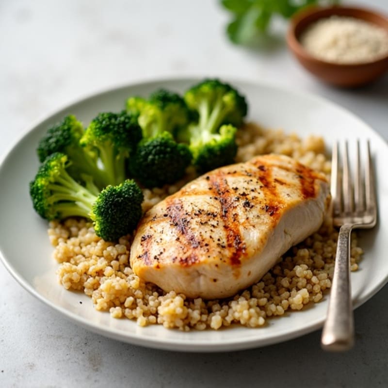 Grilled Chicken Breast with Quinoa and Roasted Broccoli