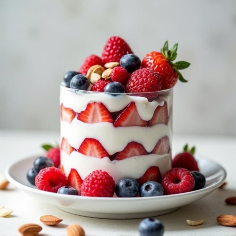 Greek Yogurt Protein Parfait with Mixed Berries and Almonds