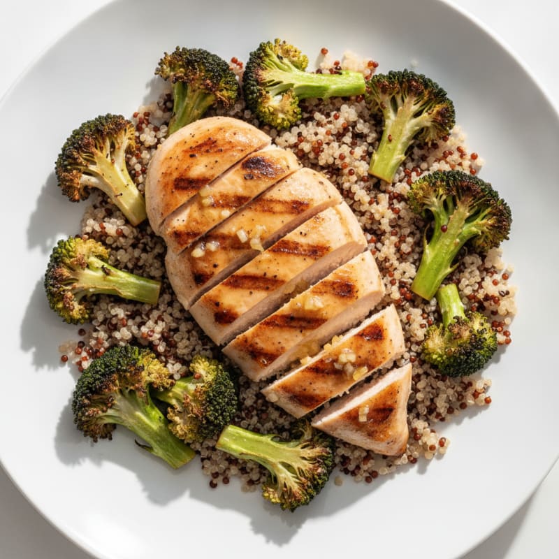Grilled Chicken Breast with Quinoa and Roasted Broccoli