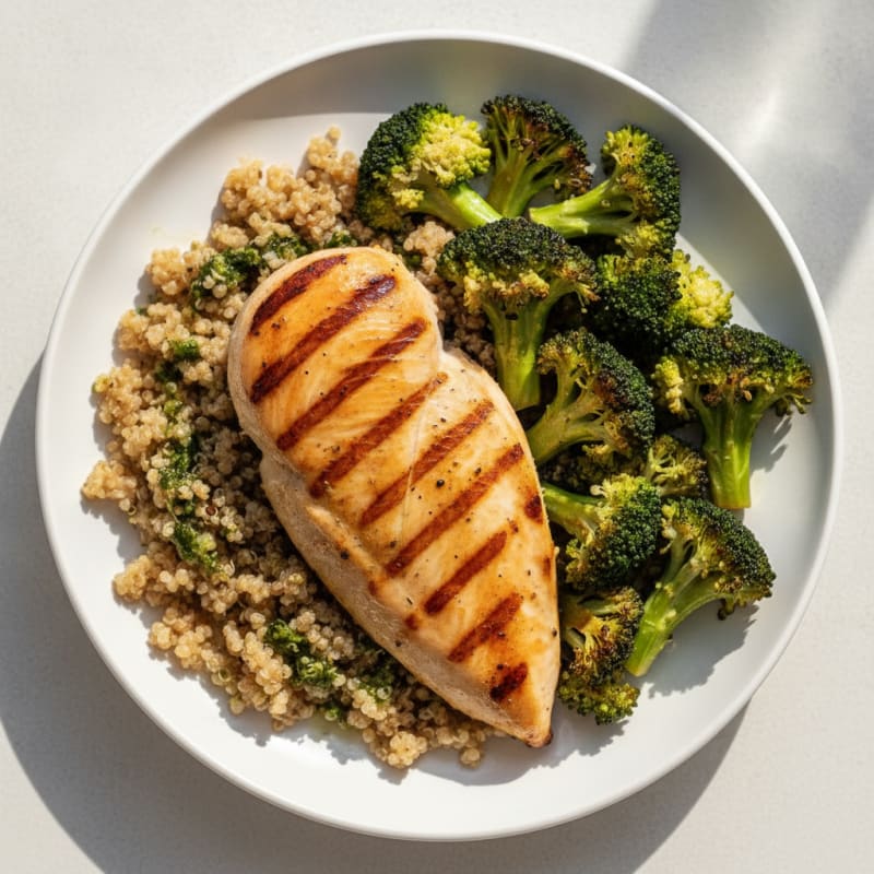 Grilled Chicken Breast with Roasted Broccoli and Quinoa