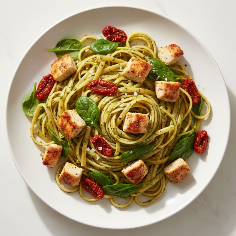 Pesto Chicken Linguine with Sun-Dried Tomatoes