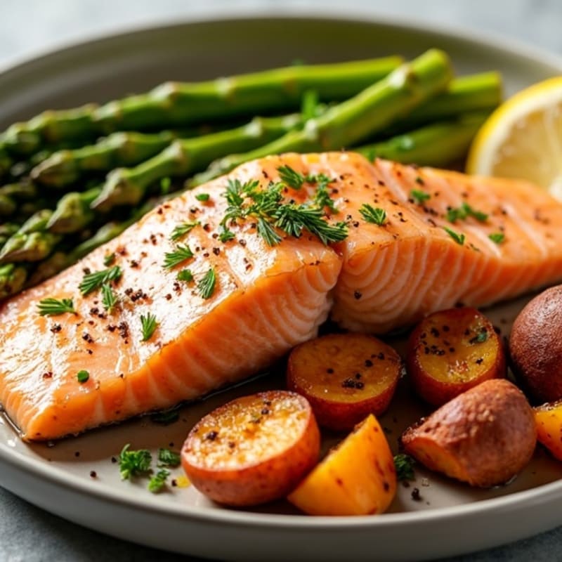Sheet Pan Lemon-Garlic Salmon with Crispy Asparagus and Sweet Potatoes