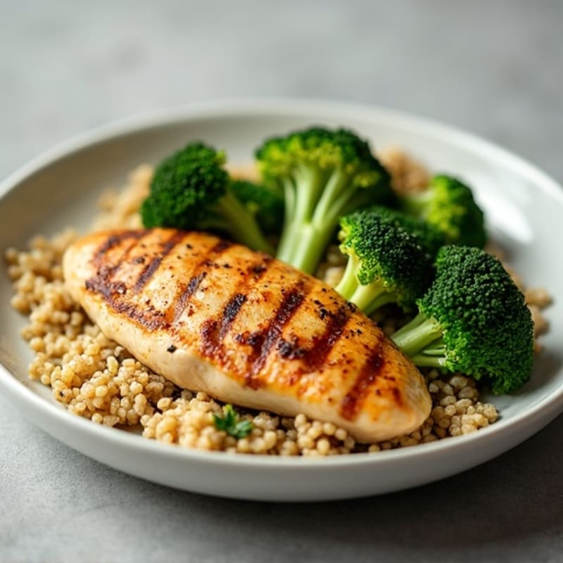 Grilled Chicken Breast with Quinoa and Roasted Broccoli