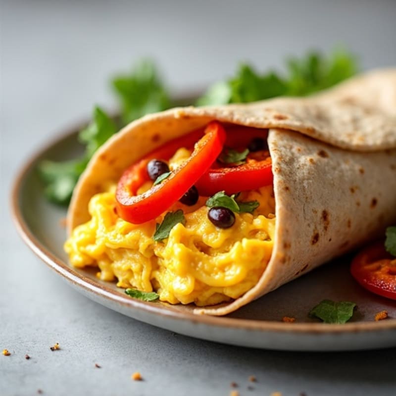 Fluffy Scrambled Egg and Black Bean Burrito with Crispy Roasted Vegetables