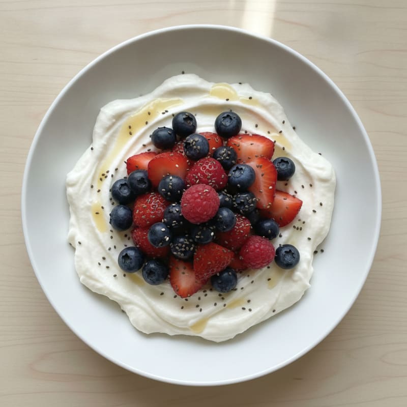 Greek Yogurt Protein Mousse with Mixed Berries