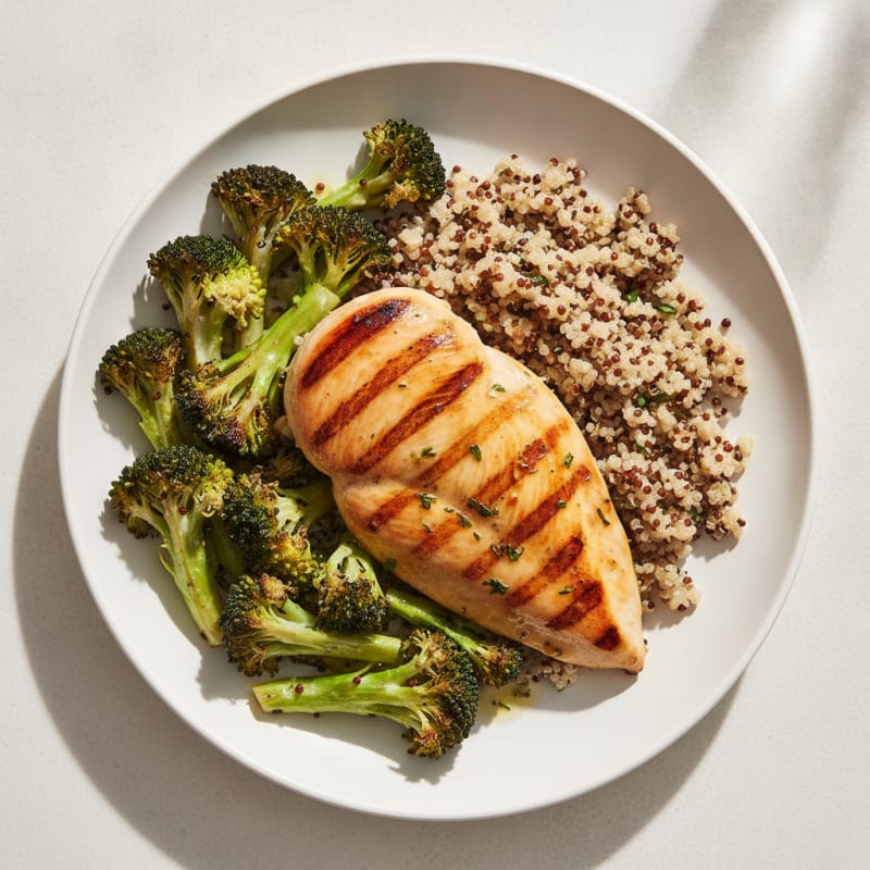 Grilled Chicken Breast with Roasted Broccoli and Quinoa