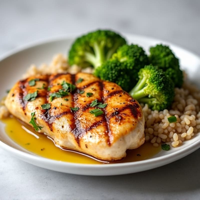 Grilled Chicken Breast with Brown Rice and Steamed Broccoli