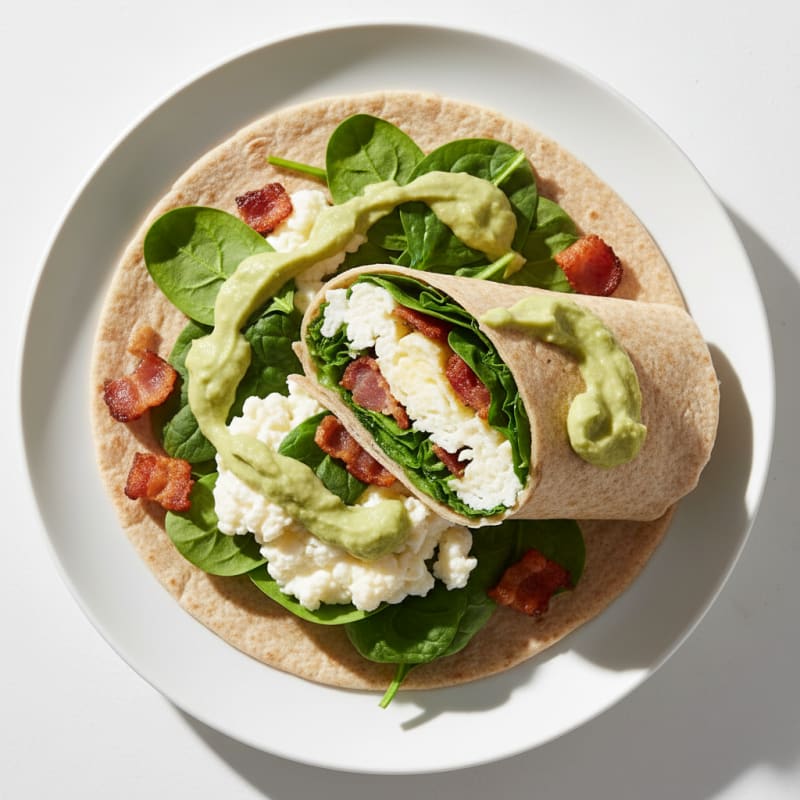 Crispy Turkey Bacon and Egg White Breakfast Wrap with Spinach
