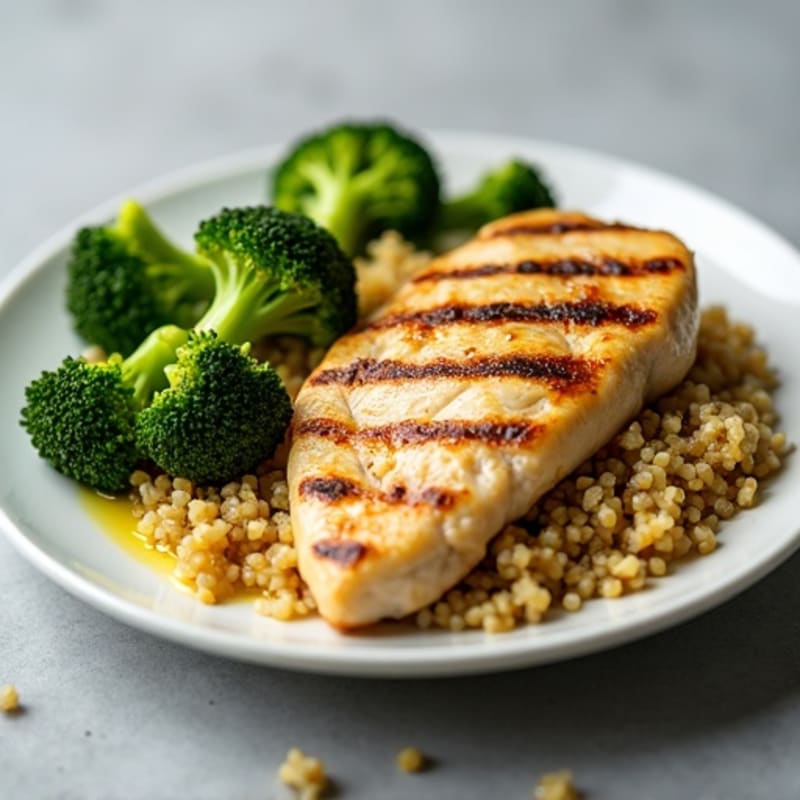 Grilled Chicken Breast with Quinoa and Roasted Broccoli