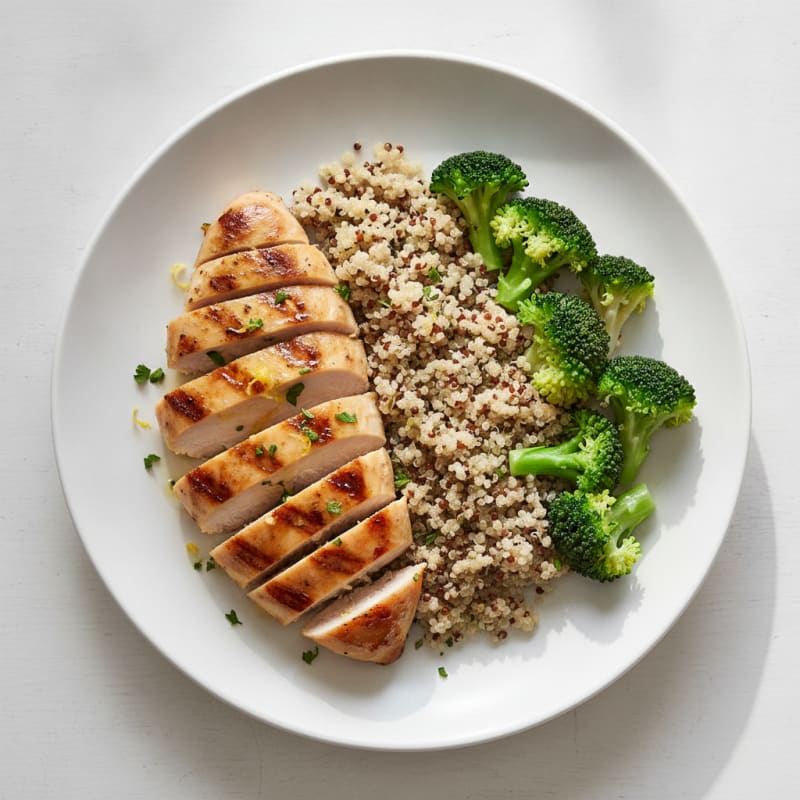 Grilled Chicken Breast with Quinoa and Steamed Broccoli