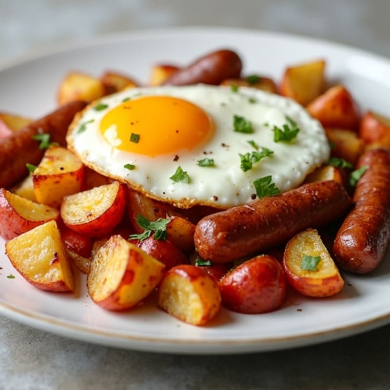 Sheet Pan Breakfast with Crispy Potatoes, Eggs, and Savory Sausage