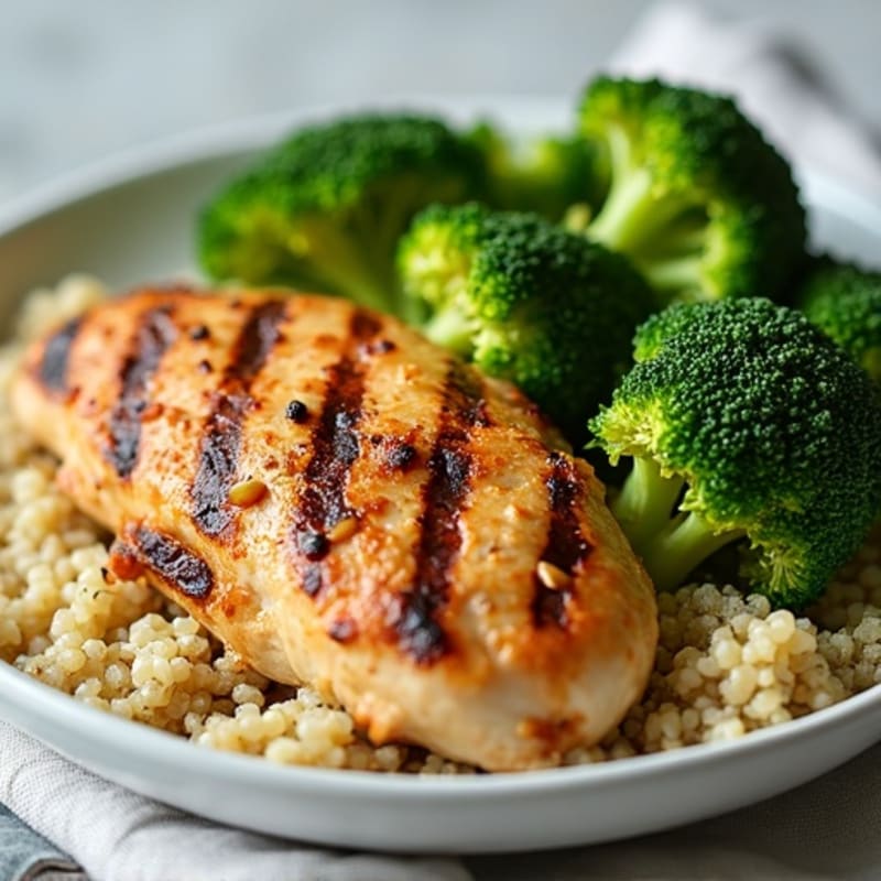 Grilled Chicken Breast with Roasted Broccoli and Quinoa