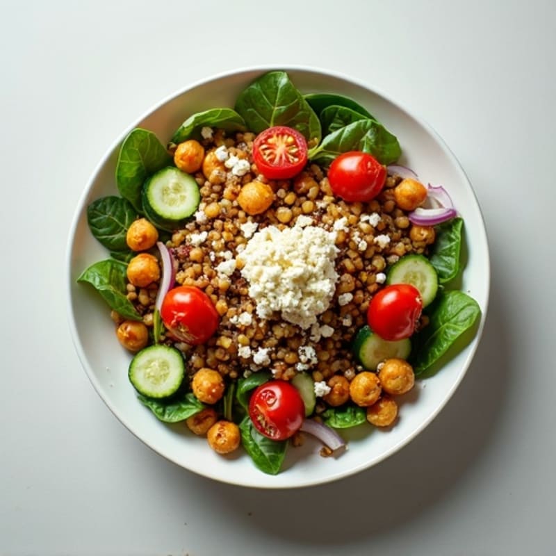Hearty Lentil and Vegetable Salad with Crispy Roasted Chickpeas
