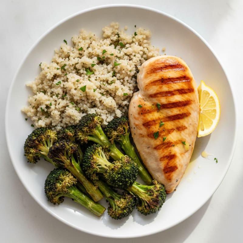 Grilled Chicken Breast with Roasted Broccoli and Quinoa