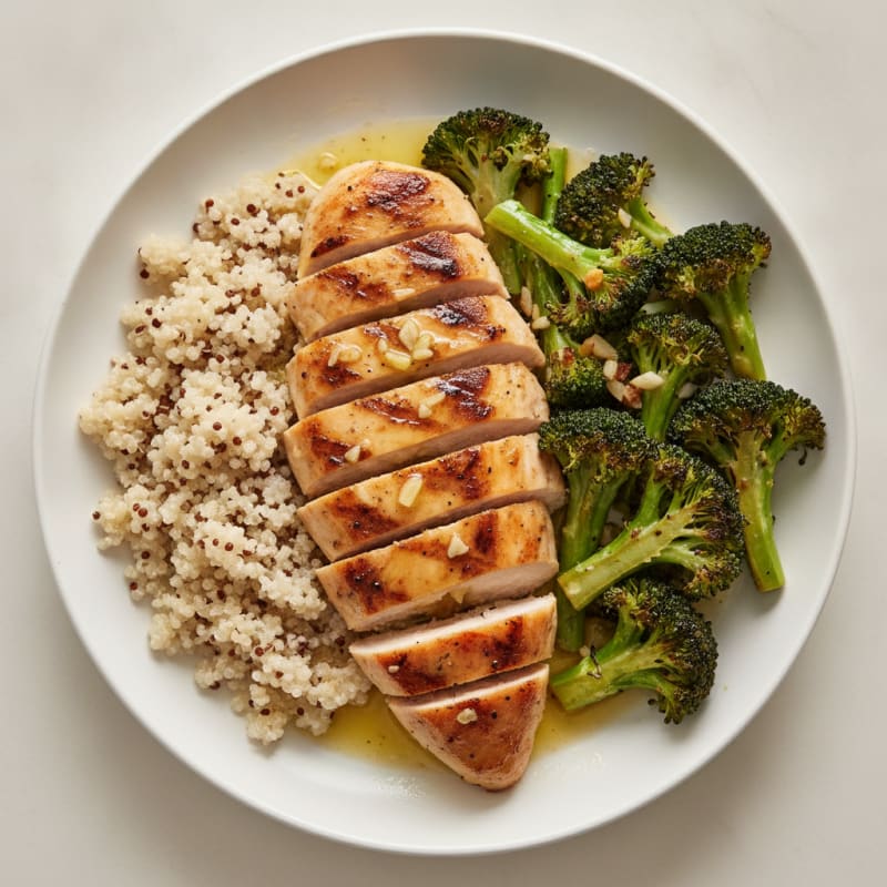 Grilled Chicken Breast with Roasted Broccoli and Quinoa