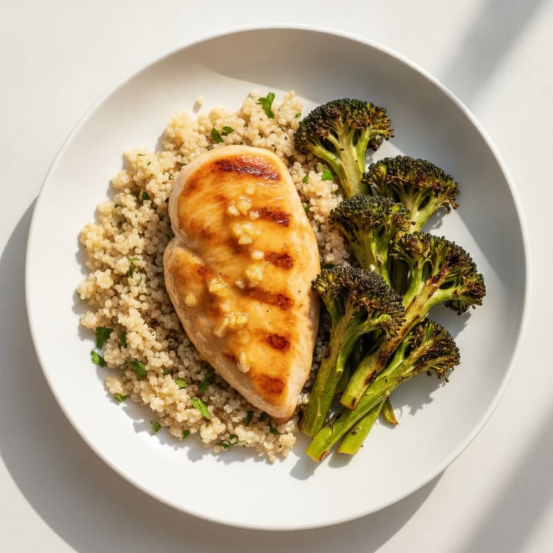 Grilled Chicken Breast with Quinoa and Roasted Broccoli