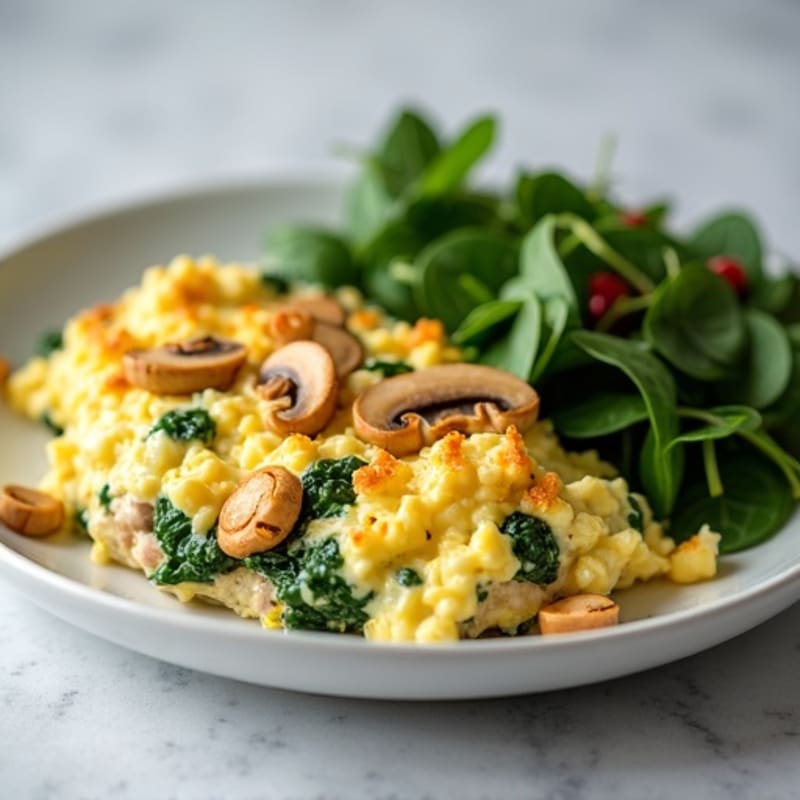 Egg White and Turkey Spinach Scramble with Sautéed Mushrooms