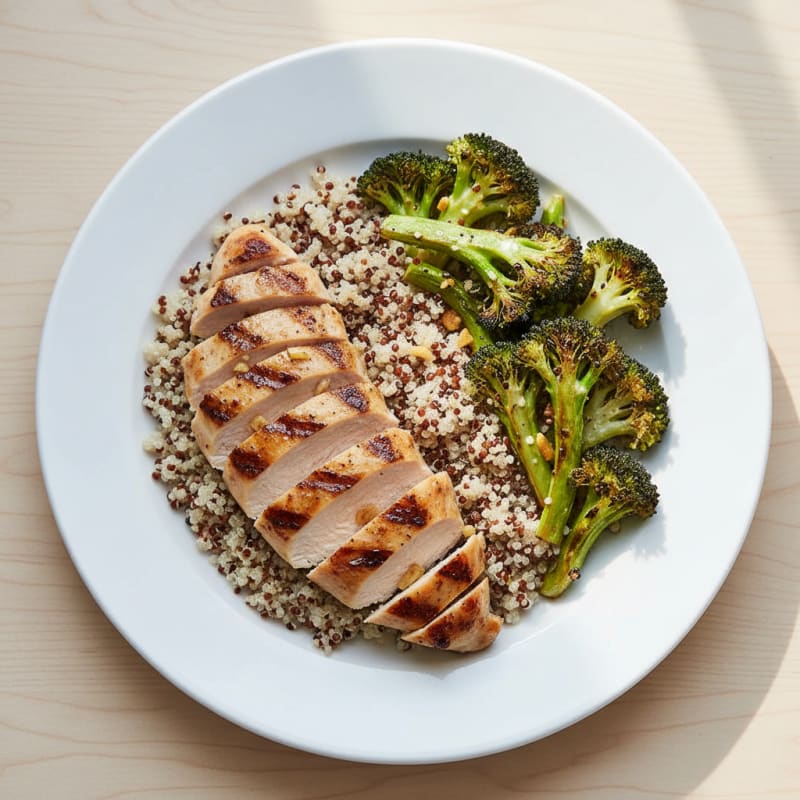 Grilled Chicken Breast with Quinoa and Roasted Broccoli