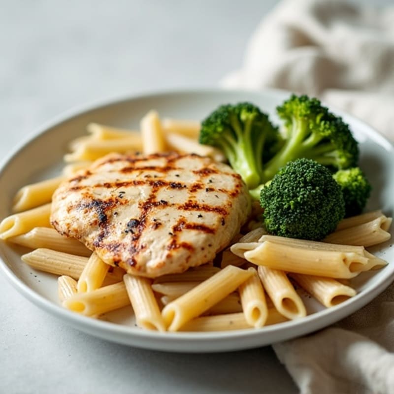 Creamy Whole Wheat Pasta with Chicken and Roasted Broccoli