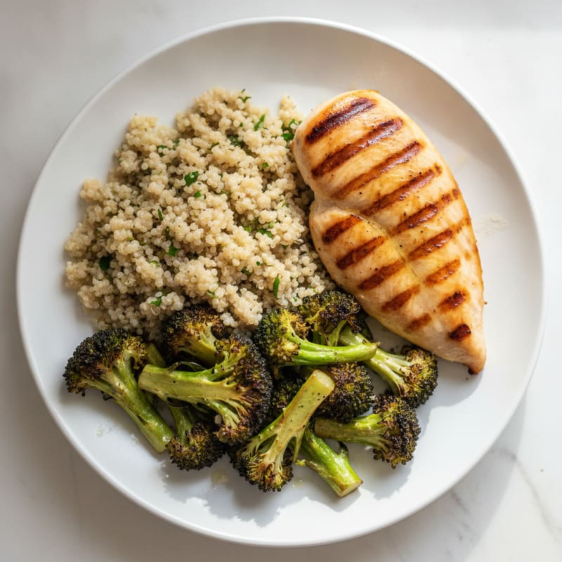 Grilled Chicken Breast with Quinoa and Roasted Broccoli