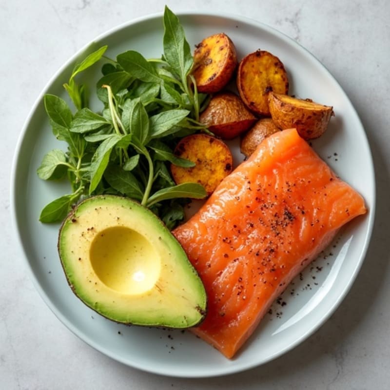 Smoked Salmon with Creamy Avocado and Crispy Roasted Sweet Potatoes