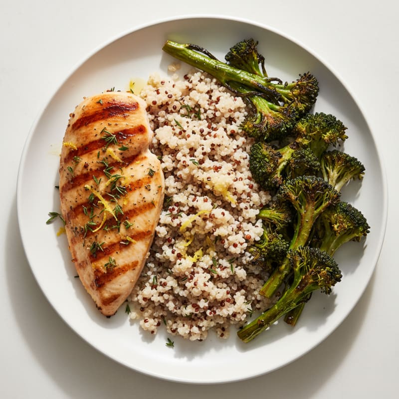 Grilled Chicken Breast with Quinoa and Roasted Broccoli