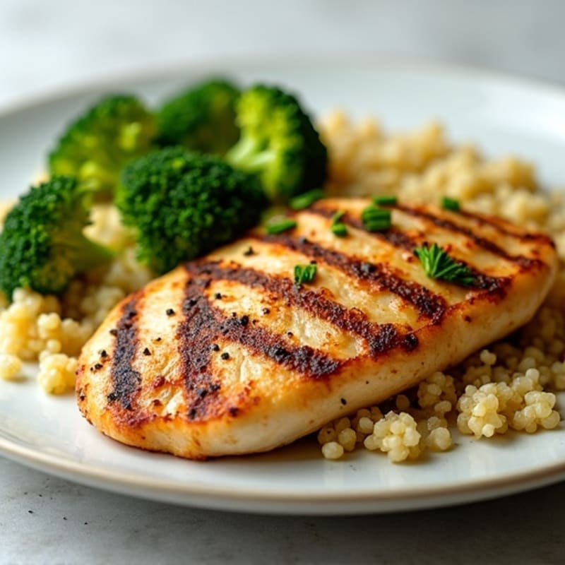 Grilled Chicken Breast with Roasted Broccoli and Quinoa