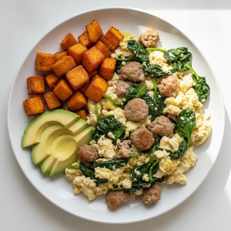 Egg White and Turkey Sausage Scramble with Spinach