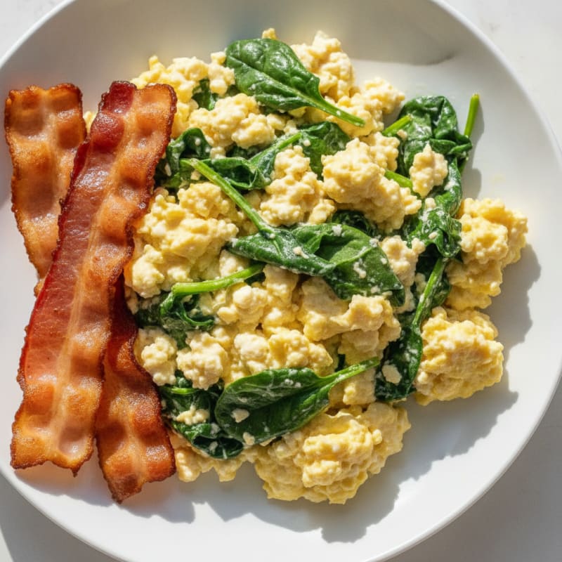 Cottage Cheese Scramble with Spinach and Turkey Bacon
