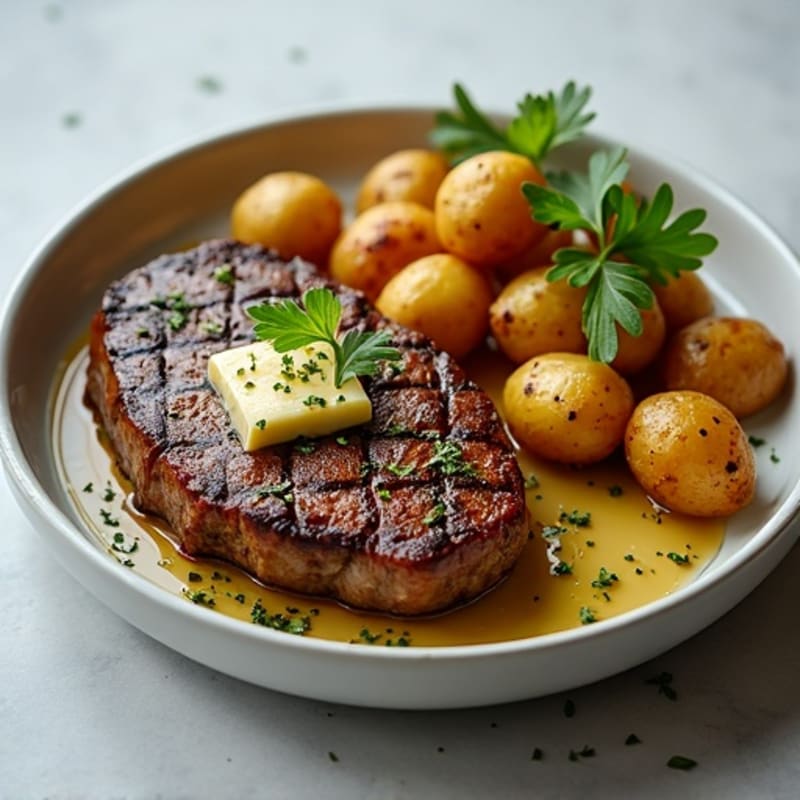 Herb-Garlic Butter Seared Steak with Roasted Baby Potatoes