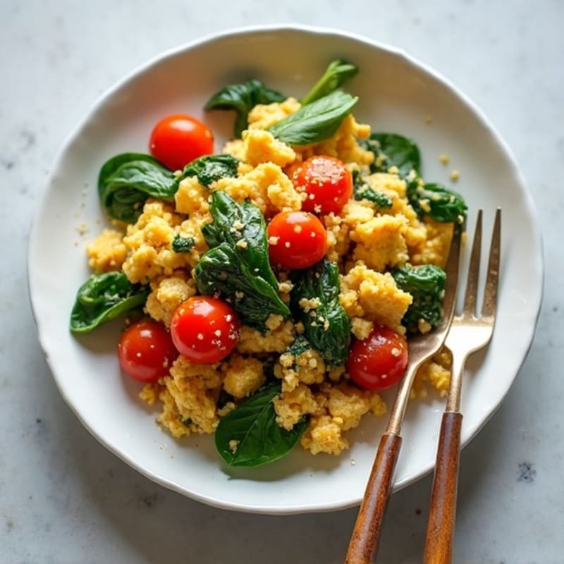Silky Tofu Scramble with Spinach and Tomato